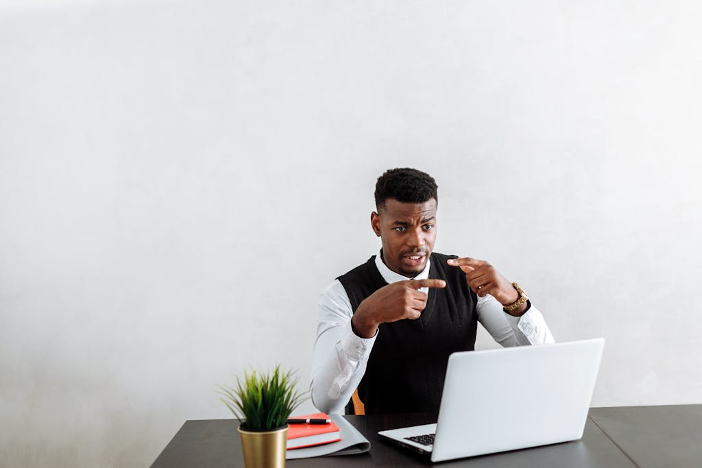 Young man doing remote work