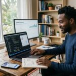 A young man with a tech business at home