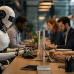 Executives in an open office where it shows how AI and Jobs complement