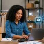 Businesswoman enjoying the use of AI for small businesses