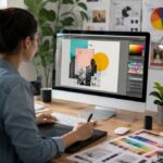 A graphic artist using AI tools for graphic designers