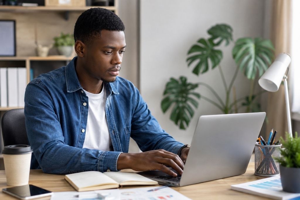 Young man positioning himself in digital marketing for the digital economy