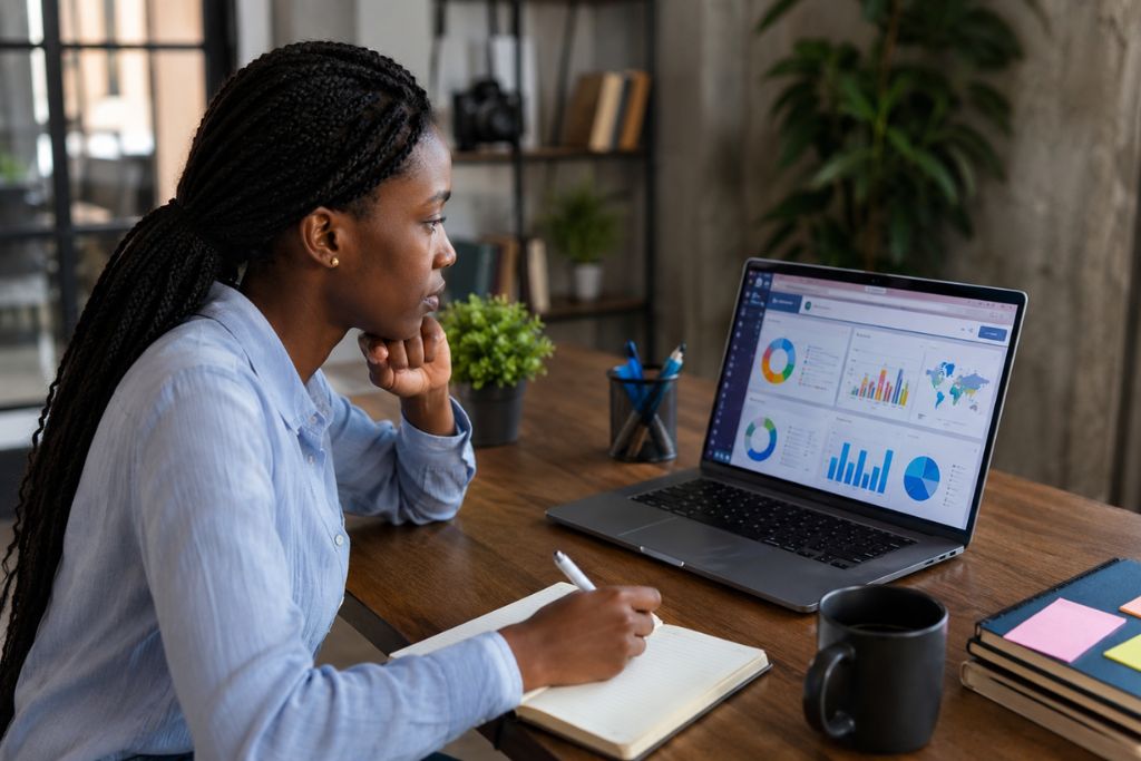 A lady learning digital marketing in Lagos