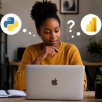 A young lady contemplating on learn either python or power bi first.