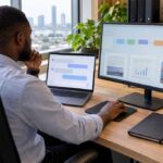 A young man comparing agentic AI and standard prompt workflows